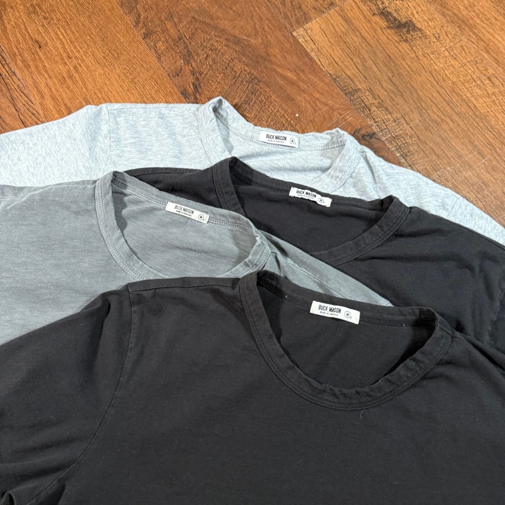 Buck Mason Mens Slub Curved Hem Tee Bundle 4 Pack Size M Short Made in USA
